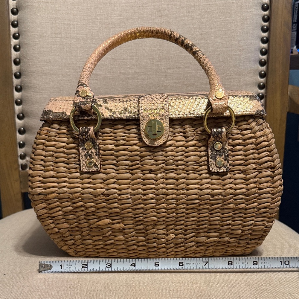 Kate Spade Brown Woven Wicker Satchel with Snakeskin Accents - Picture 14 of 16